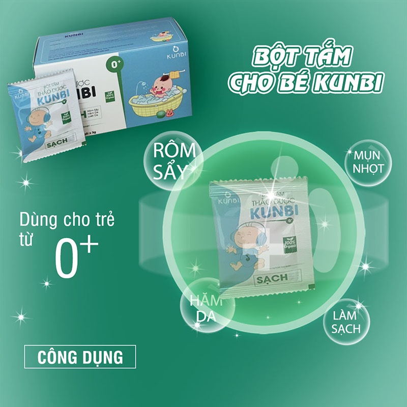 Bột tắm trẻ em thảo dược Kunbi hộp 30 gói 3g