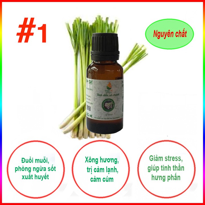 [ KHUYẾN MÃI ] Tinh dầu sả chanh nguyên chất GreenOil - 10ml, xông hương, đuổi muỗi, kiến ba khoang