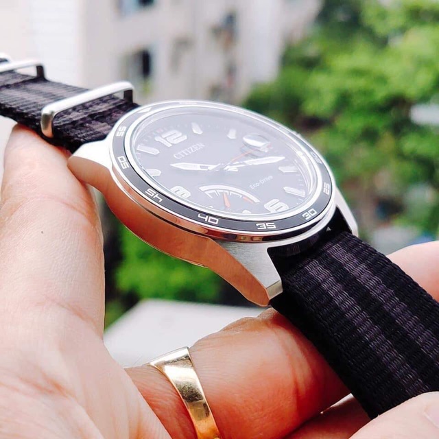 Đồng hồ nam CITIZEN PRT Black Dial Striped Nylon Men's Watch AW7030-06E 42MM