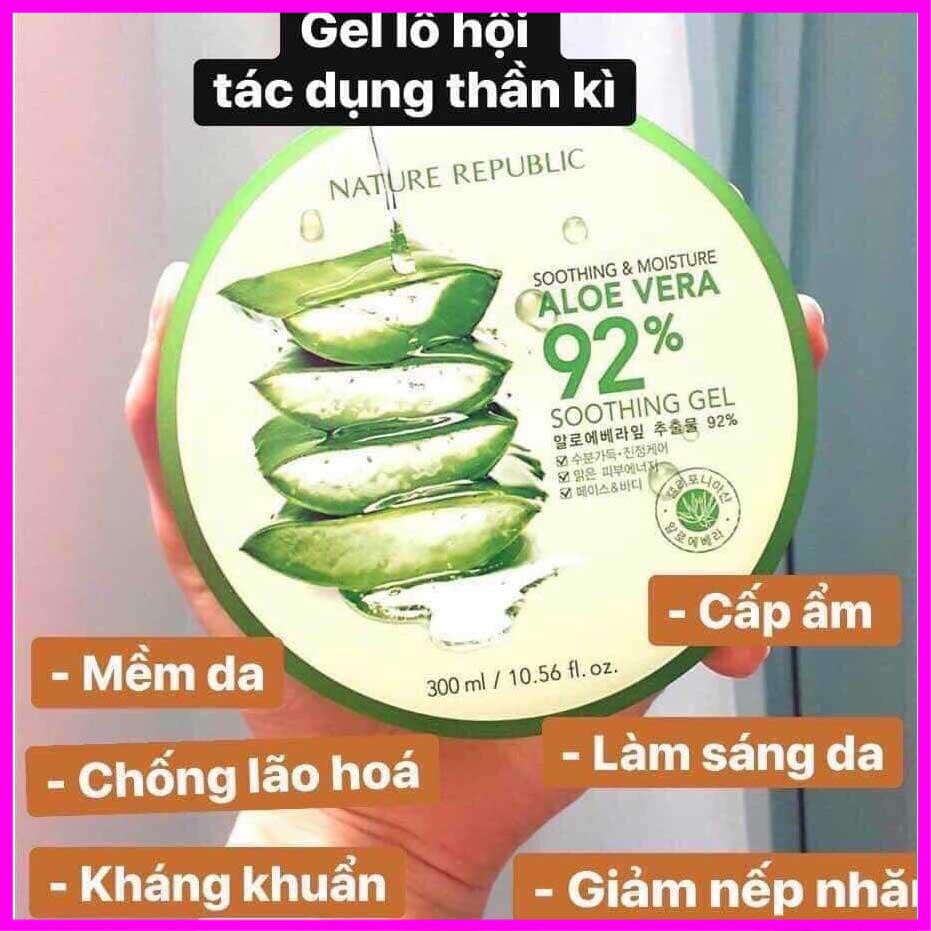 Gel lô hội Aloe Vera Soothing trắng da Dưỡng ẩm và kiểm soát dầu NATURE REPUBLIC 92% 300ml