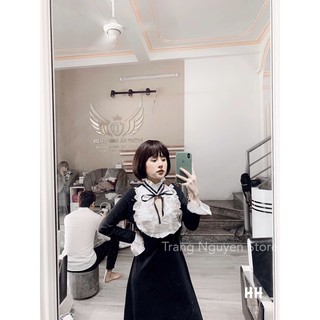 Váy maxi đen phối cổ bèo cho nữ