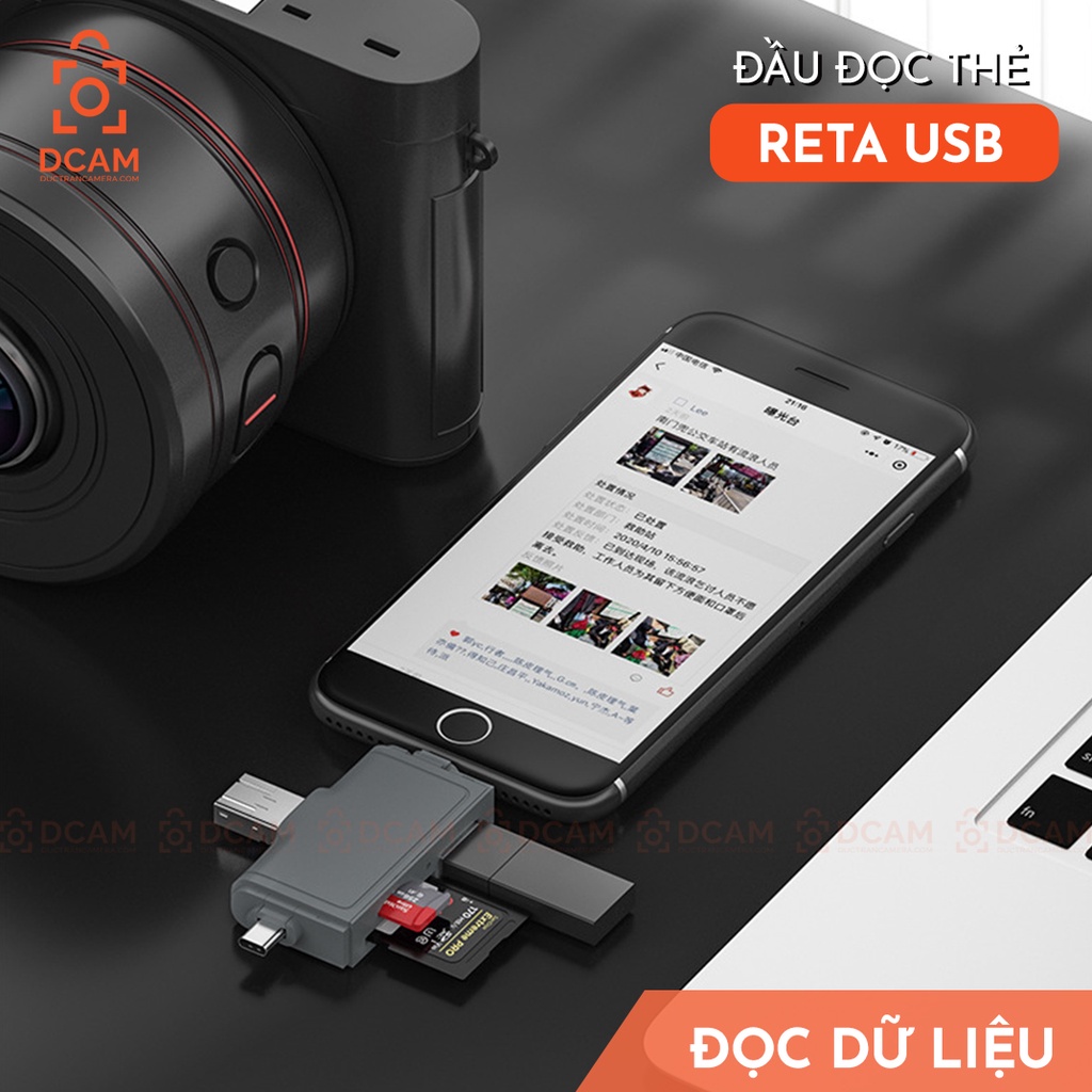 Đầu đọc thẻ RETA USB - Đọc được USB, thẻ SD, micro SD cho Iphone, Android, Laptop - Không cần cài thêm APP