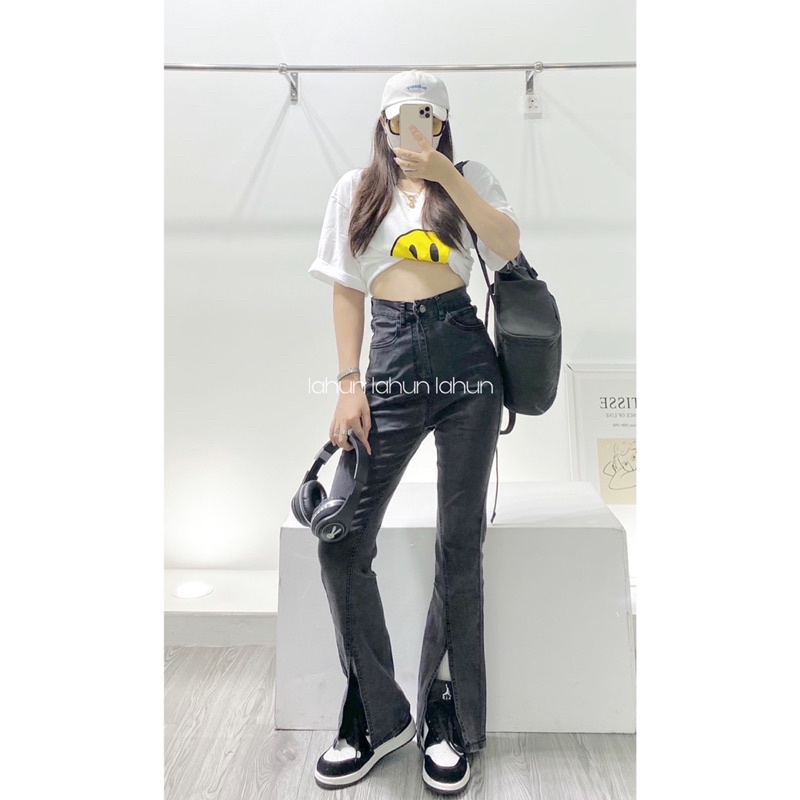 [ ảnh thật ] quần jean loe xẻ dài  phong cách Hàn Quốc by LAHUN3943