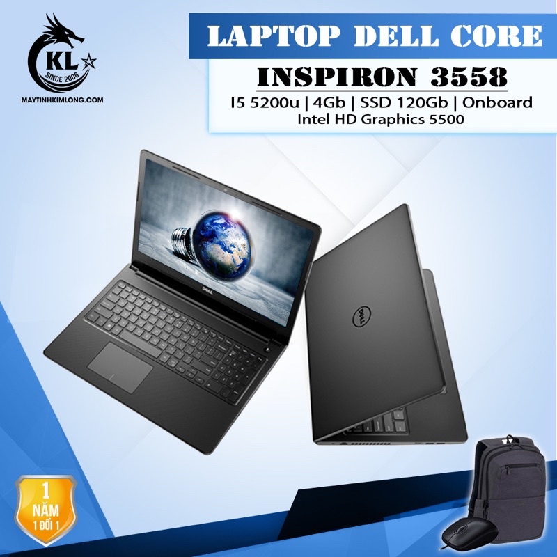 Laptop Dell InSpiron 3558 Core I5 - Lnew 98% - Tặng Balo &amp; Chuột - Key Win BQ