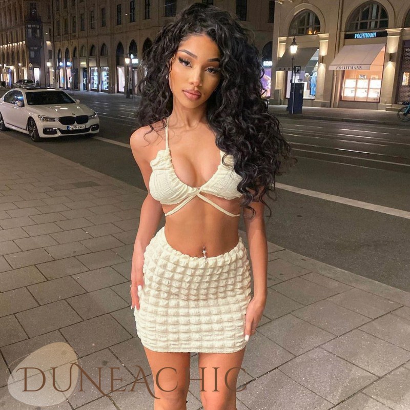 DUNEA Set Áo Tank Top Và Chân Váy Lưng Cao Thời Trang Cho Nữ