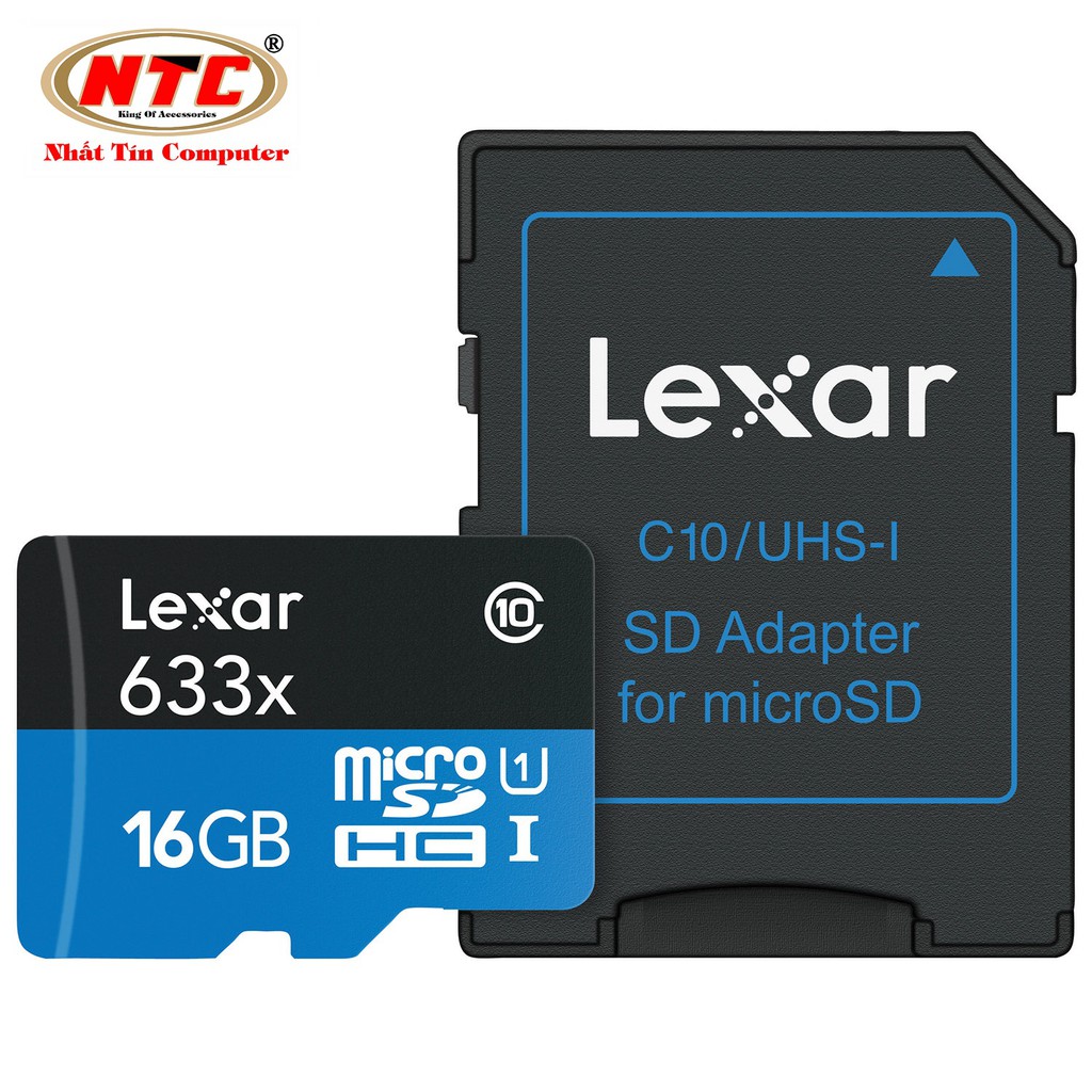 Thẻ nhớ MicroSDHC Lexar 16GB 633x UHS-I U1 95MB/s kèm adapter (Xanh)