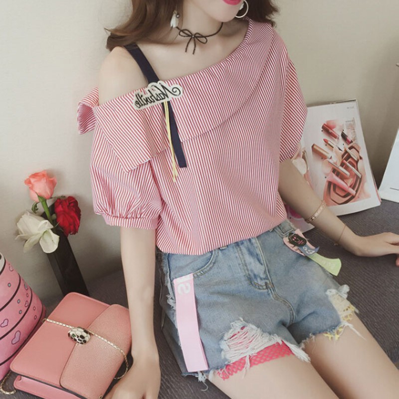 Áo Nữ Kẻ Sọc Trễ Vai Thời Trang