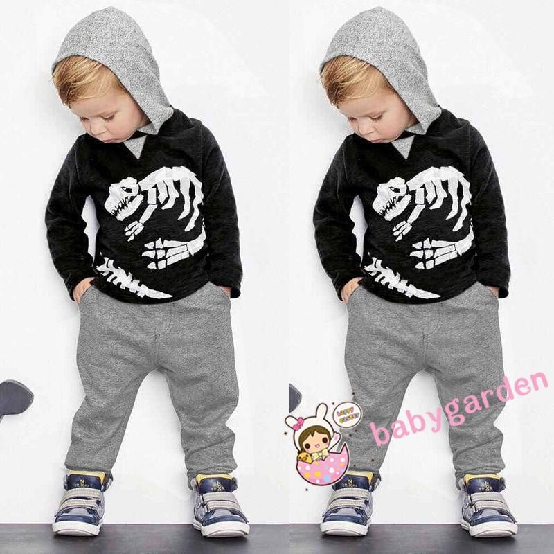 ღ♛ღBaby Kids Boy Dinosaur Hoodies+Grey Pants Outfit Set