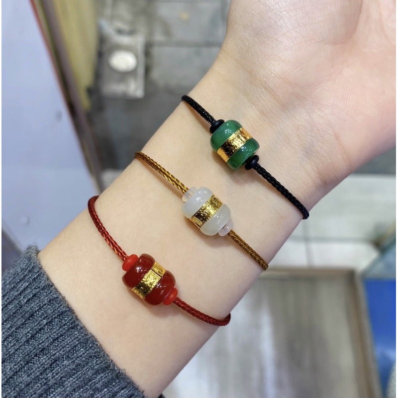 Vòng Tay Đá Mã Não Lu Thống mix vàng 14k