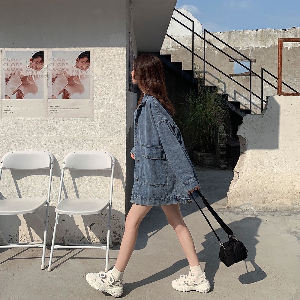 Áo jeans nữ Hàn Quốc form rộng mùa xuân, Áo khoác bò nữ denim siêu xinh