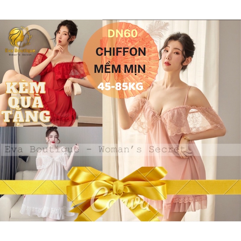 _DN60_Váy Chiffon bẹt vai phối ren [Evaboutique9x]