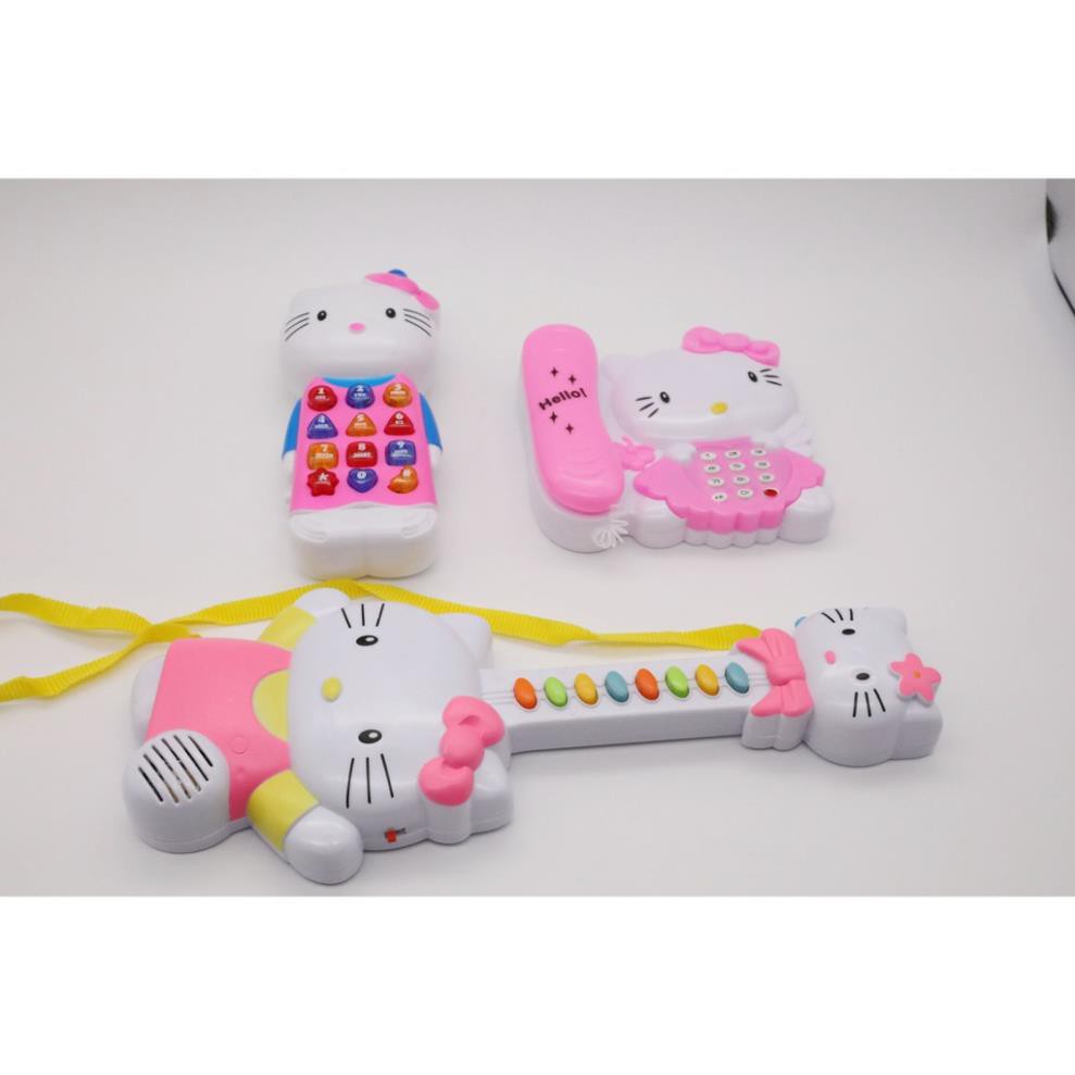 Sét 3 đàn (Đàn guitar, điện thoại bàn,điện thoại di động) Hello Kitty