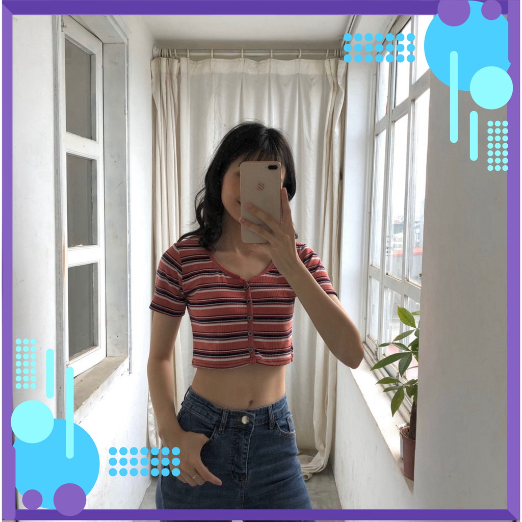 ÁO CROPTOP CÚC DỌC KẺ NGANG CHẤT LEN TĂM ULZZANG