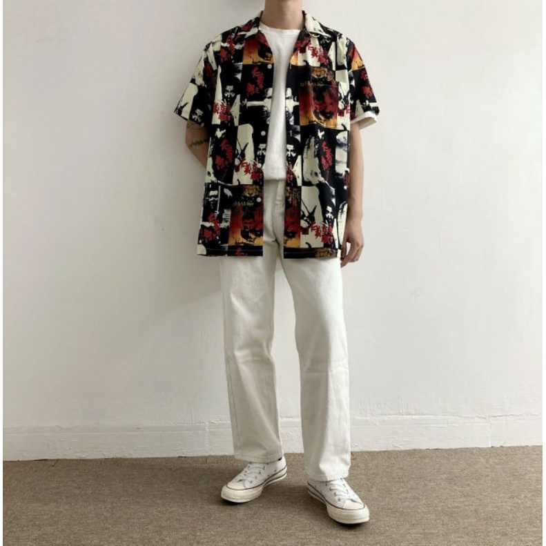 Áo Sơ Mi Tay Ngắn Unisex Cổ Bẻ Phông Cách Hàn Quốc Freesize