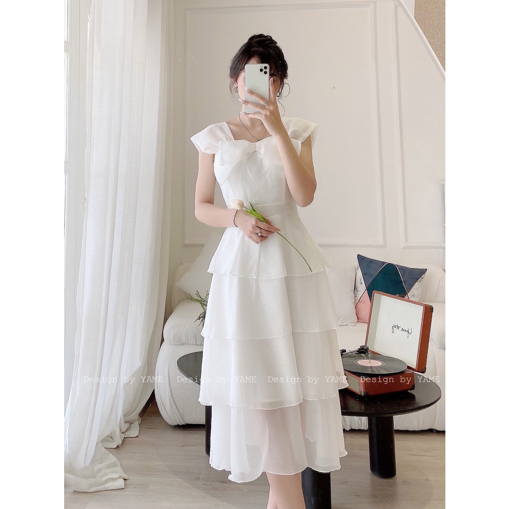 Váy trắng chất vải tơ nến V02 Bride YAME