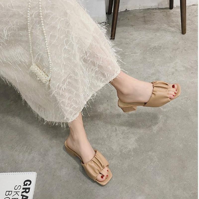 Dép IELGY quai ngang gót cao vừa mũi vuông thời trang dành cho nữ