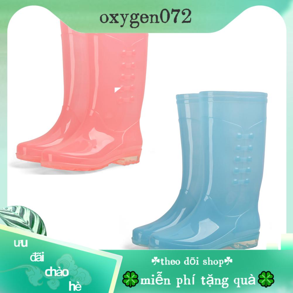 Oxygen072 Giày đi mưa cao không trơn trượt thấm nước PVC trong suốt với vải bông sang trọng cho phụ nữ người lớn