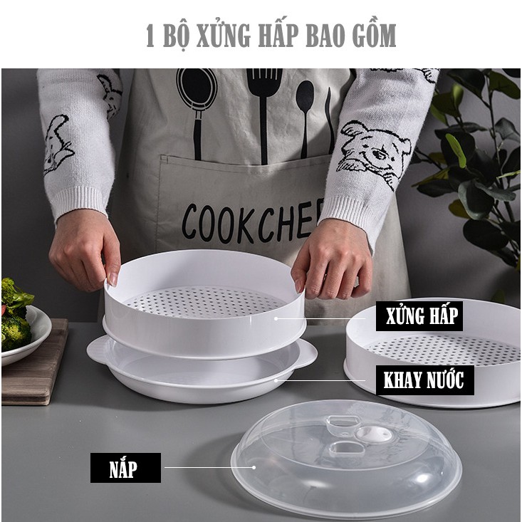 Xửng hấp bánh bao kèm nắp đậy VKIT có thể dùng được cho lò vi sóng LE11