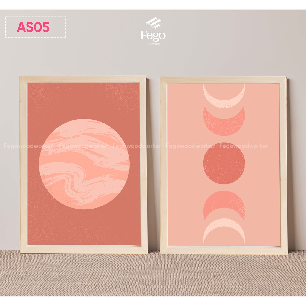 Set 2 tranh treo tường phong cách kèm khung gỗ tự nhiên size A4, A3 FEGO | BigBuy360 - bigbuy360.vn