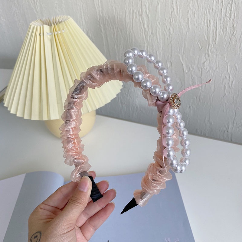 Băng Đô Nơ Lưới Đính Ngọc Trai Xinh Xắn Hàng Mới