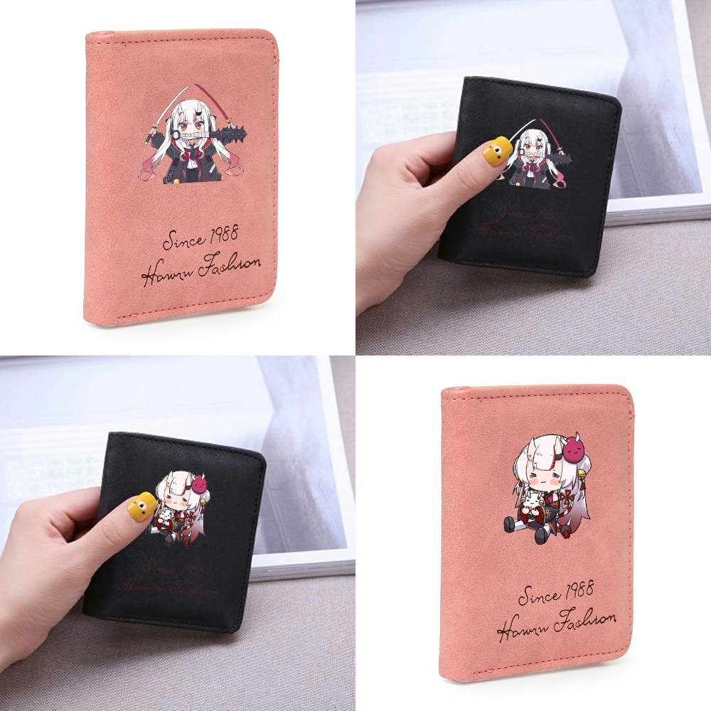 Ví ngắn hồng đen cầm tay in hình AYAME NAKIRI Hololive Vtuber đựng vật dụng nhỏ tiện lợi anime chibi