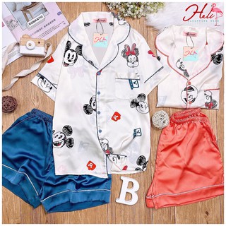 Đồ ngủ pijama lụa satin phối mickey