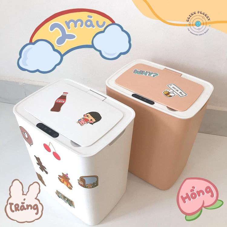 [FREESHIP + STICKERS] Thùng rác sạc pin 14L cảm ứng thông minh, có nắp chống thấm nước tự động đóng mở 3 màu siêu hot