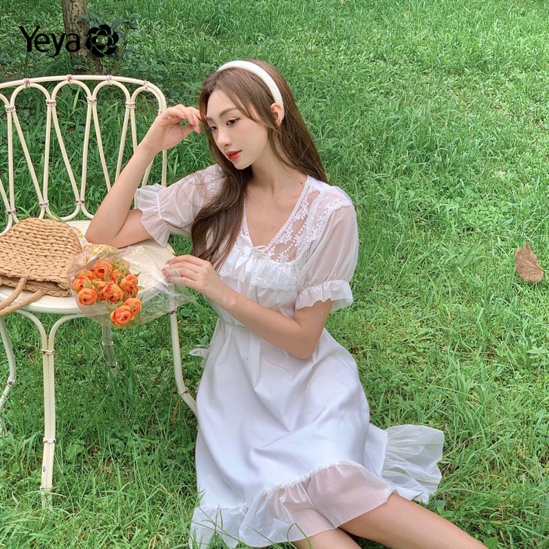 Đầm trắng YEYA tay phồng phong cách thời trang pháp dành cho nữ