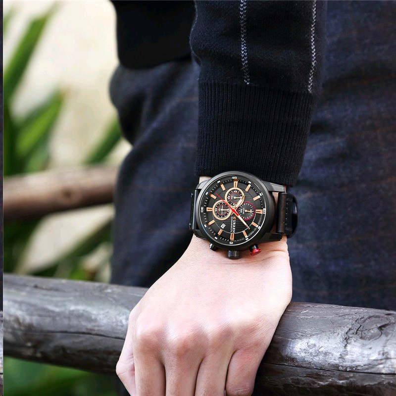 Đồng Hồ Quartz Curren Trang Trí Chữ Chronograph Với Dây Đeo Da 8291