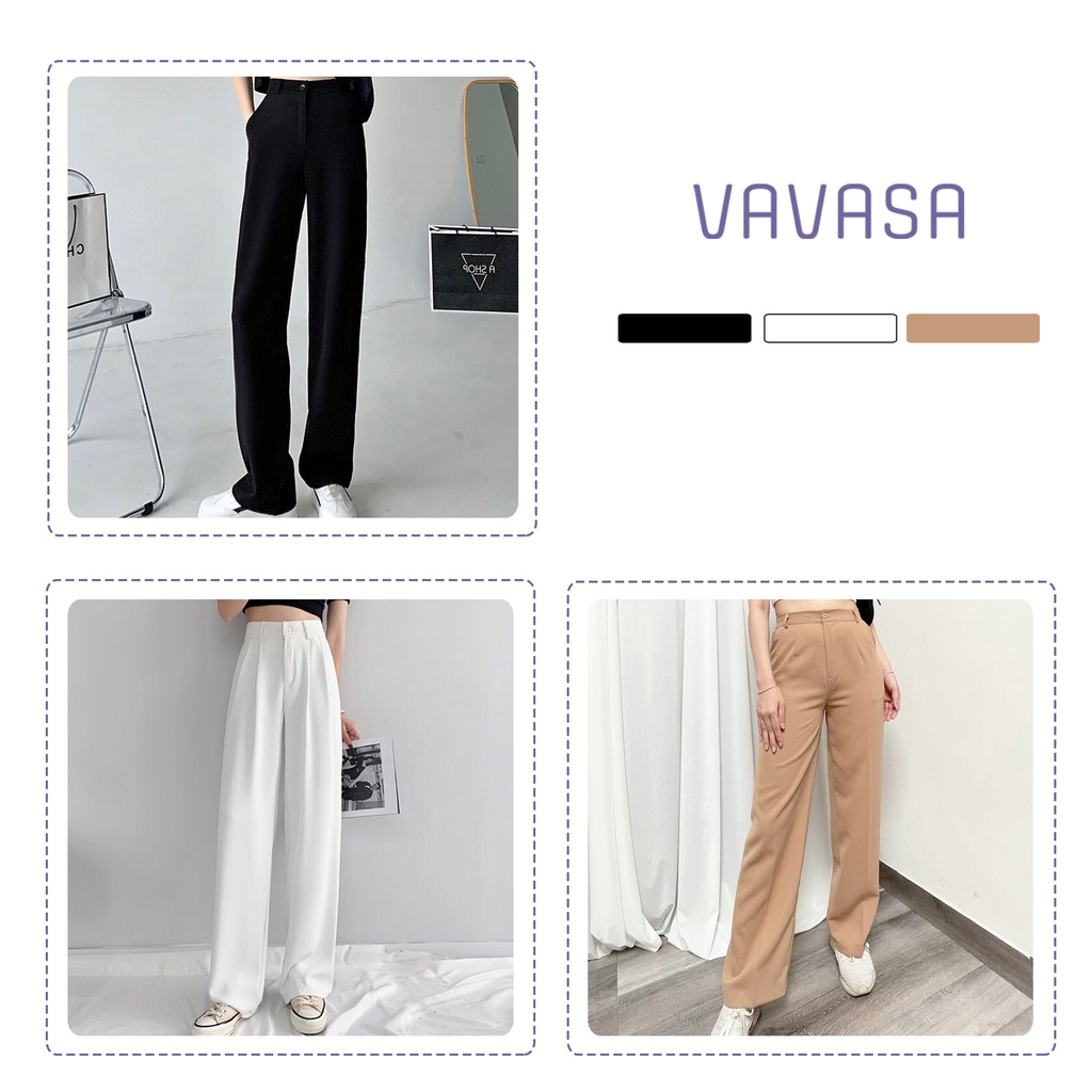 Quần tây nữ công sở lưng cao ống suông rộng đi học bigsize VAVASA QT01