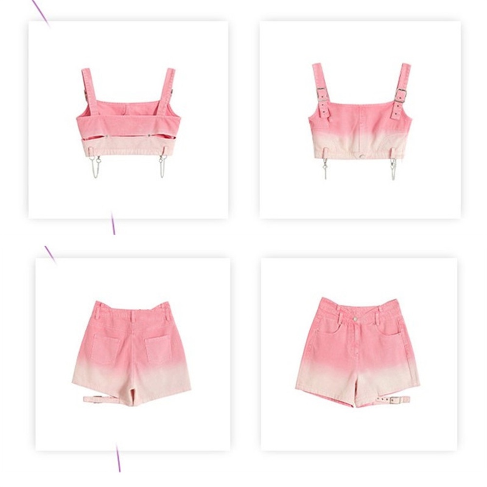 Set Áo Không Tay Dáng Ngắn Màu Gradient Phối Quần Dài Denim Lưng Cao Thời Trang Mùa Hè Cá Tính Cho Nữ