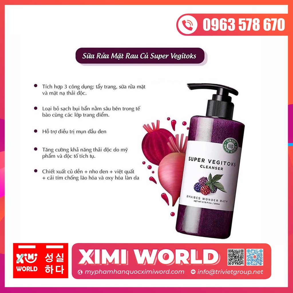 Sữa rửa mặt thải độc rau củ Super Vegitoks Cleanser (màu tím)