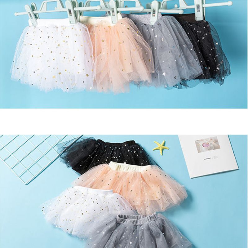 Mary☆Kids Girls Multi Layer Tutu Skirt Glitter Star Sequins Ballet Dance Fluffy Dress