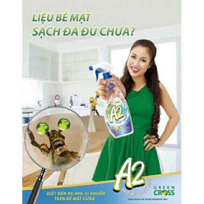 Dung dịch xịt diệt khuẩn GREEN CROSS A2 chai 500ML - Hương Fresh