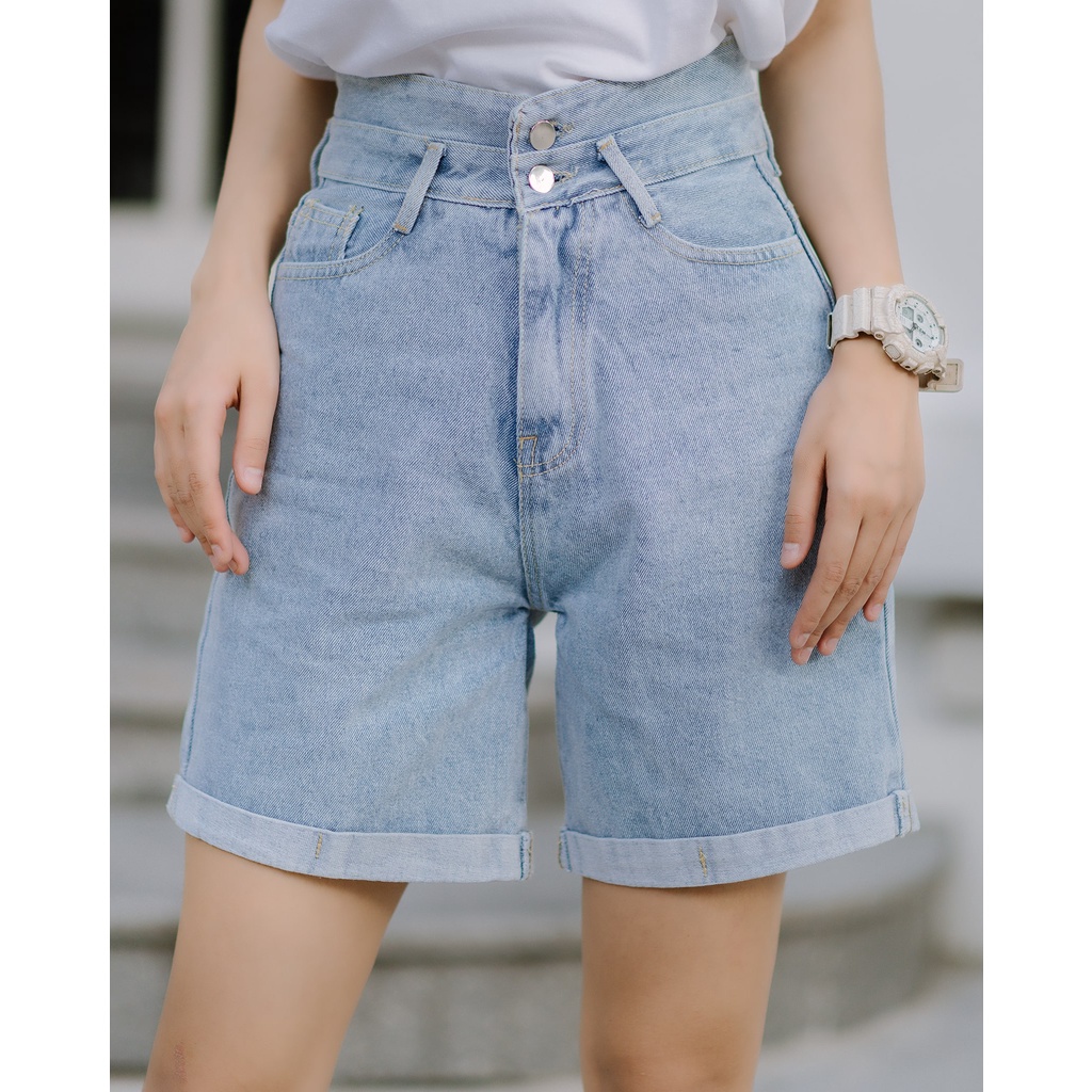 QUẦN SOOC NỮ QUẦN SHORT JEAN CẠP CAO HAIQUANG HAI CÚC MÀU XANH NHẠT -MÃ SHORT 14