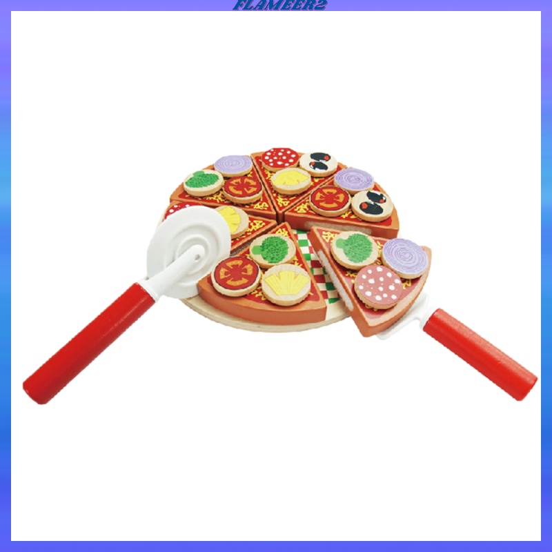 [FLAMEER2]Children Kitchen Food Wooden Sticky Connected Pizza Kids Role Play Game Toy