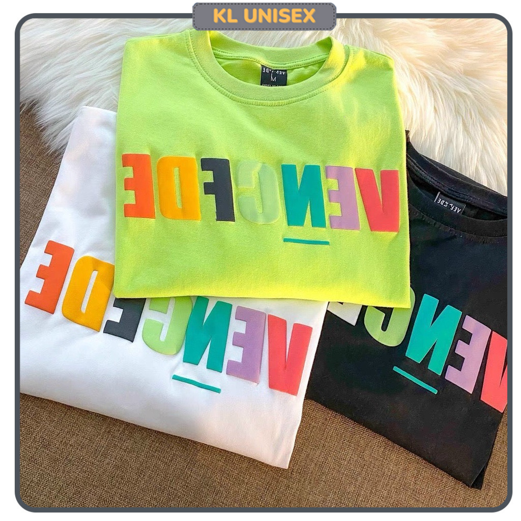 Áo Thun from rộng IN NỔI Chữ 7 Màu VENGFDE Unisex Áo phông KL Unisex