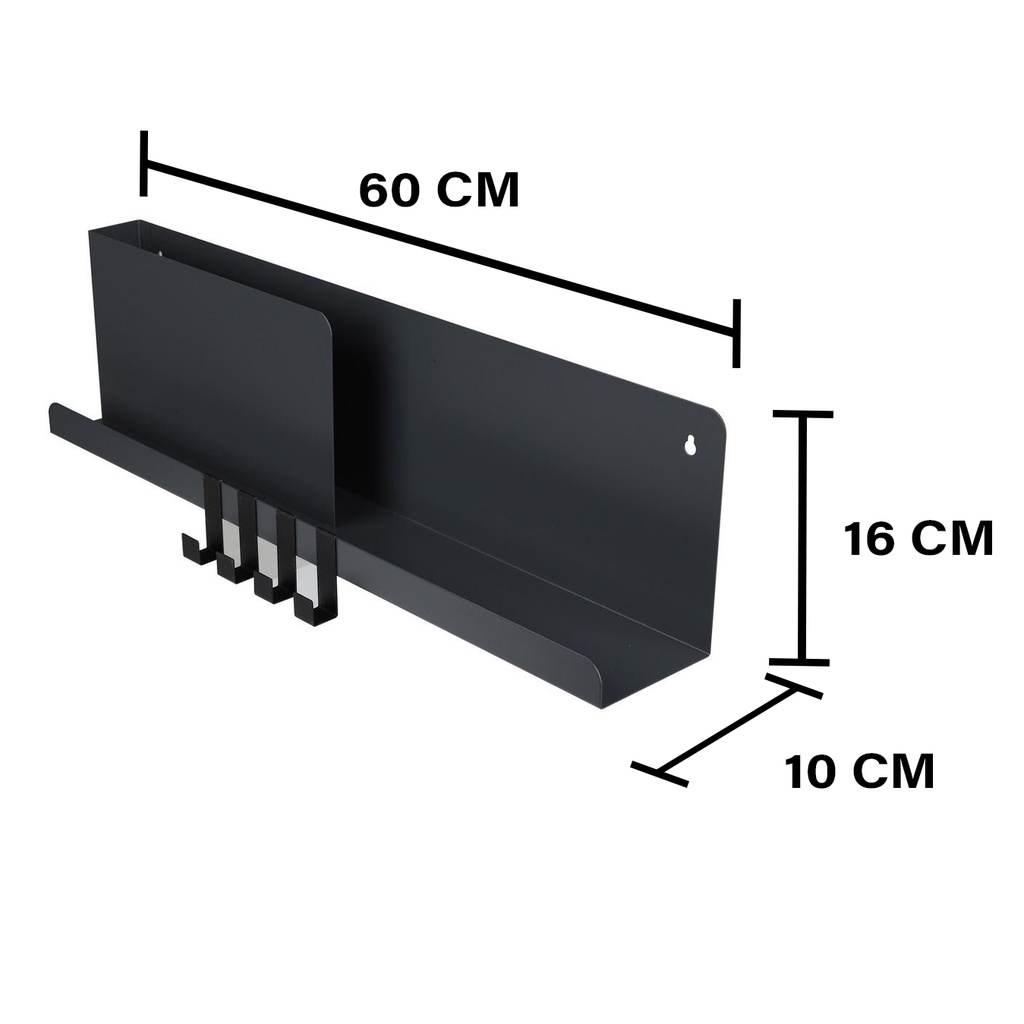 HomeBase STACKO kệ sắt treo tường 4 móc treo Thái Lan W60xD10xH16CM Xám