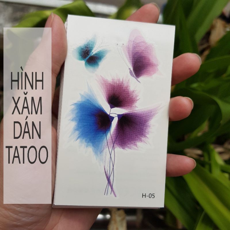 Hình xăm hoa màu loang h05. Xăm dán tatoo mini tạm thời, size &lt;10x6cm
