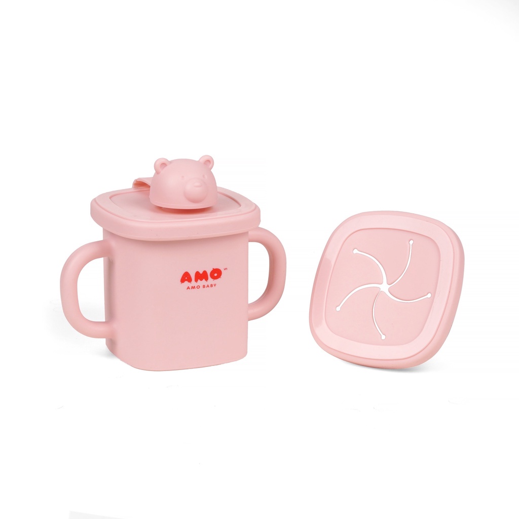 Cốc Tập Uống Nước Silicone AMO Baby 588 Có Kèm Nắp Cao Cấp Cho Bé