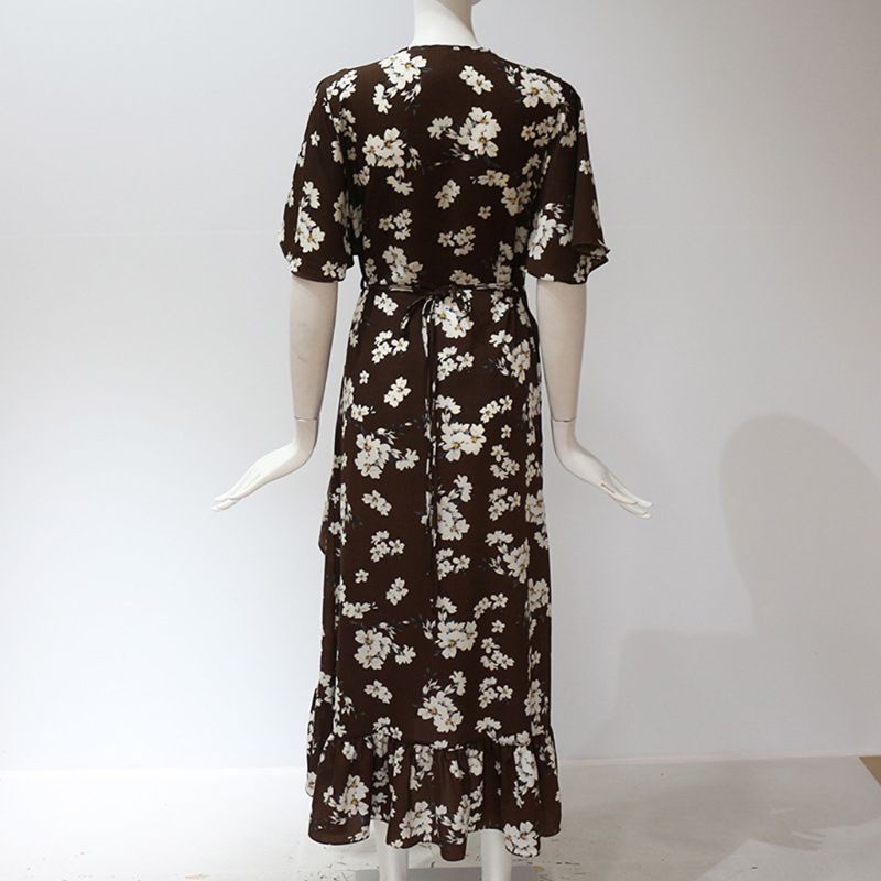 Đầm Maxi Chiffon Tay Cánh Dơi In Hoa Kiểu Boho Xinh Xắn Cho Nữ