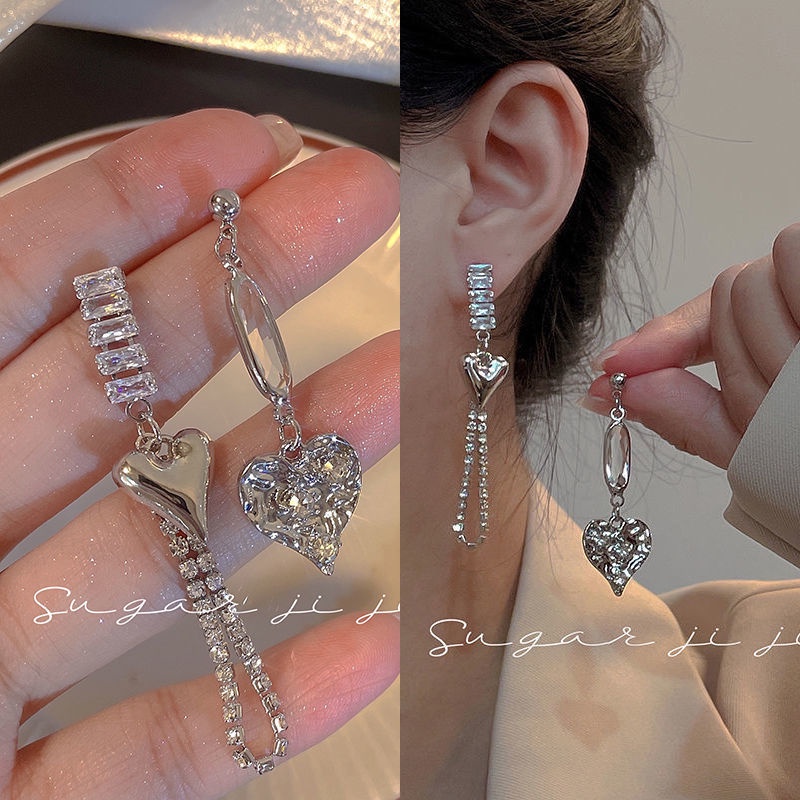 Khuyên Tai Dây Xích Hình Trái Tim Siêu Lấp Lánh Thiết Kế Đơn Giản Thời Trang Năm 2022 Dành Cho Bạn Nữ