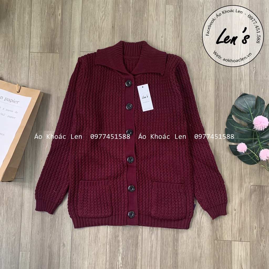 Áo Khoác Len cho Người Lớn Tuổi Len Đan Cổ Bẻ