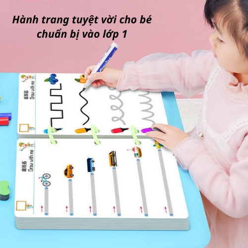 Đồ chơi giáo dục sớm Montessori thông minh cho bé. Sách tập viết, tập tô, nối điểm, nối số, luyện cầm bút, tái sử dụng