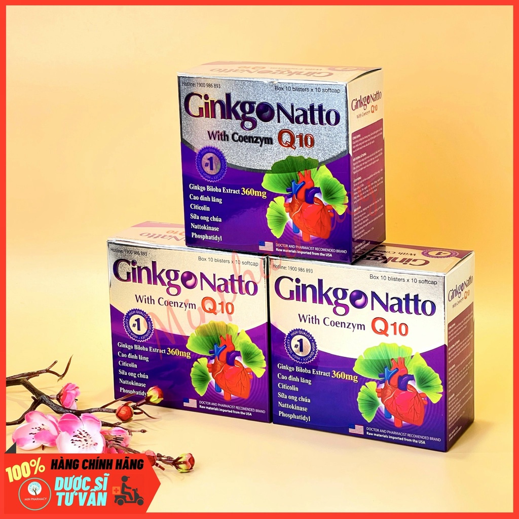 Viên Uống Hoạt Huyết Dưỡng Não GINKGO NATTO With Coenzym Q10 Hộp 100 viên - Minpharmacy