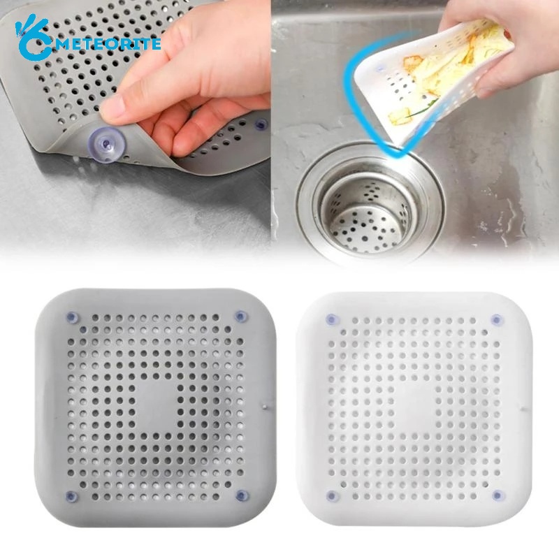 Nắp Lọc Cống Thoát Nước Nhà Bếp/Phòng Tắm Hình Vuông 14CM Bằng Silicone Chống Tắc Nghẽn