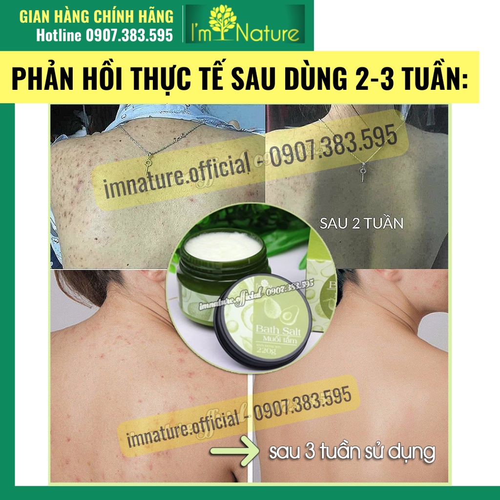 Muối Tắm Giảm Mụn Lưng - Ngừa Rôm Sảy - Thâm Nang Lông Với Tinh Chất Muối Biển Tràm Trà 220gr  I’m Nature