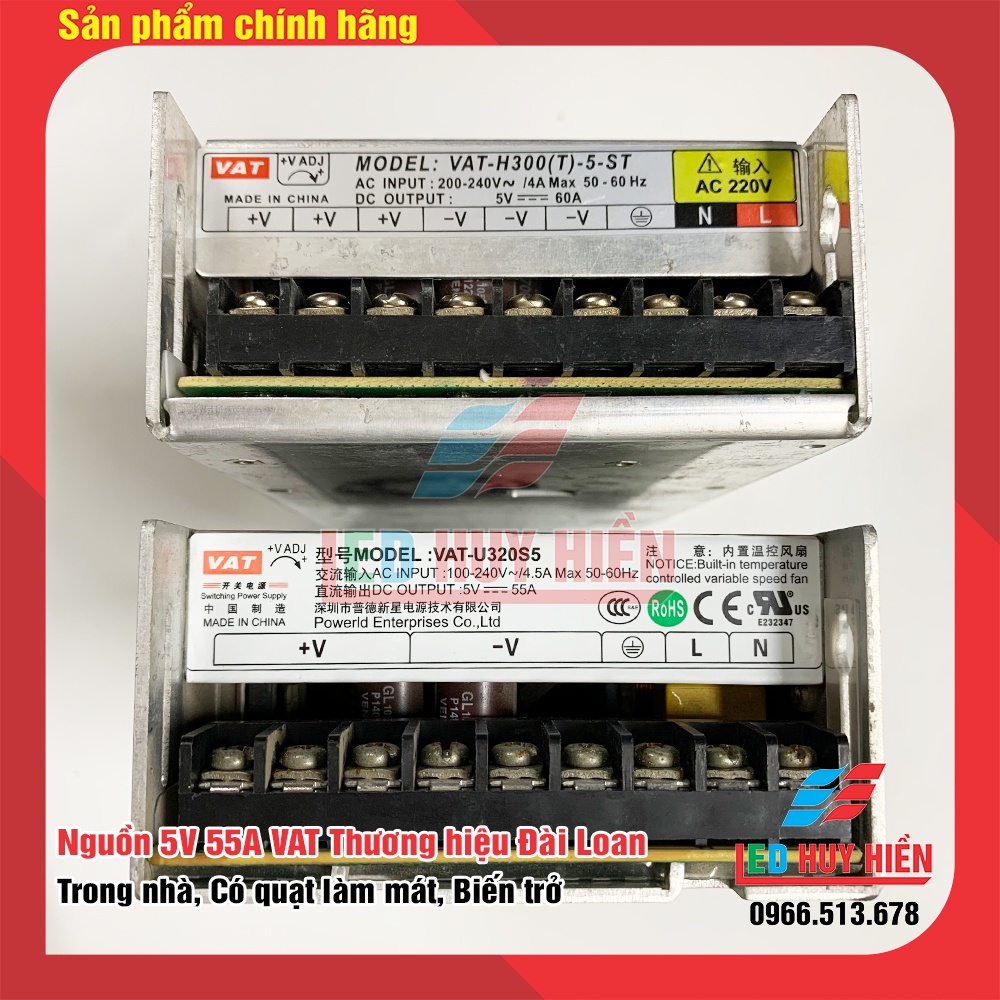 Nguồn 5V 60A (55A) VAT thương hiệu đài loan, nguồn led 5V60A (300W) VAT tháo máy đã qua sử dụng