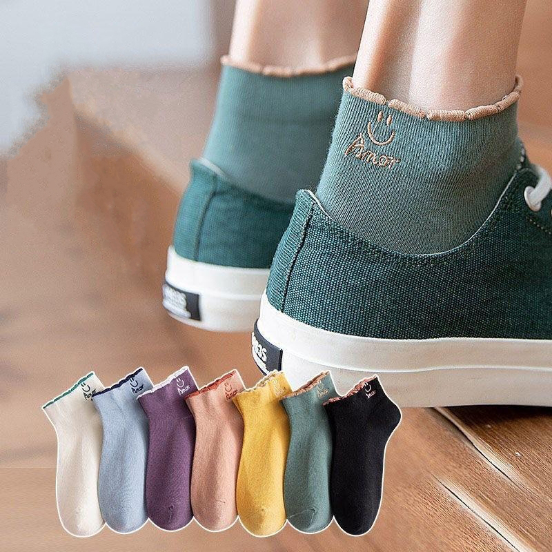 1 Bộ Tất Cotton In Hình Mặt Cười Dễ Thương