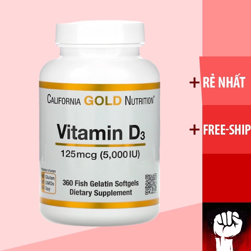 VITAMIN D | California Gold Nutrition Vitamin D3 125mcg [5000 IU] - [90 - 360] viên | Tăng Đề Kháng - Muscle Fitness